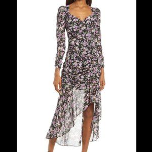 FLORET STUDIOS Floral Print Ruched Long Sleeve Midi Dress Sz L NWT